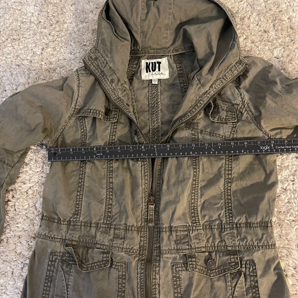 KUT From The Kloth Olive Utility Jacket Hooded Size M - Picture 6 of 9